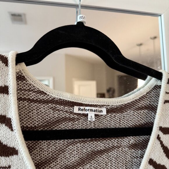 NEW Reformation Birdie Novelty Cardigan Size Small Color White Brown - Picture 3 of 9